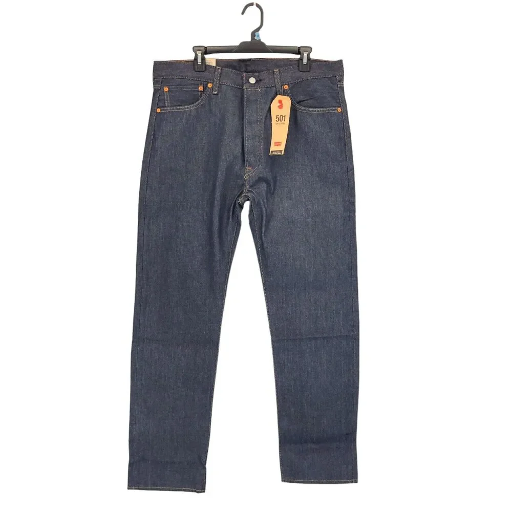 NEW Levi's 501 Original Shrink to Fit Jeans Blue Button‎ Fly Straight Mens 44x32